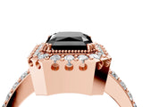 Rose gold Fancy Black Radiant Cut Diamond Halo Ring with Pavé Band and Prong Setting_4
