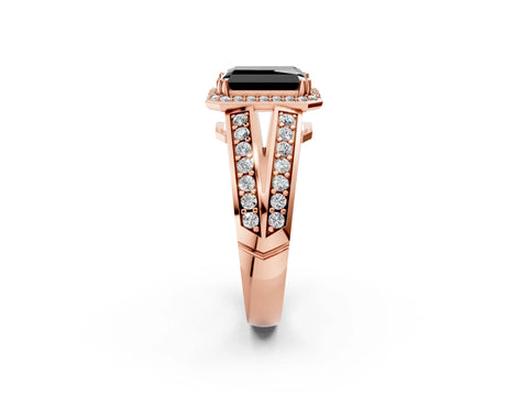 Rose gold Fancy Black Radiant Cut Diamond Halo Ring with Split Shank Pavé Band and Four-Prong Setting_2