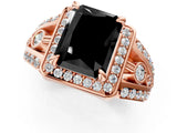 Rose gold Fancy Black Radiant Cut Diamond Halo Ring with Split Shank and Bezel Accents and Four-Prong Setting_1