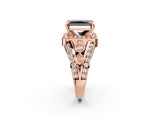 Rose gold Fancy Black Radiant Cut Diamond Halo Ring with Split Shank and Bezel Accents and Four-Prong Setting_2