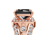 Rose gold Fancy Black Radiant Cut Diamond Halo Ring with Split Shank and Bezel Accents and Four-Prong Setting_5