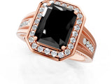 Rose gold Fancy Black Radiant Cut Diamond Halo Ring with Split Shank and Bezel Accents and Prong Setting_1