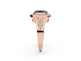 Rose gold Fancy Black Radiant Cut Diamond Halo Ring with Split Shank and Bezel Accents and Prong Setting_2