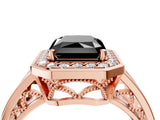 Rose gold Fancy Black Radiant Cut Diamond Halo Ring with Split Shank and Bezel Accents and Prong Setting_4