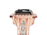 Rose gold Fancy Black Radiant Cut Diamond Halo Ring with Split Shank and Bezel Accents and Prong Setting_5