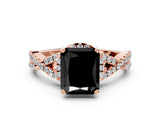 Rose gold Fancy Black Radiant Cut Diamond Halo Twist Band Solitaire Prong Setting Ring