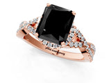 Rose gold Fancy Black Radiant Cut Diamond Halo Twist Band Solitaire Prong Setting Ring_1