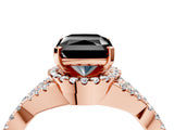 Rose gold Fancy Black Radiant Cut Diamond  Halo Twist Band Solitaire Prong Setting Ring_28