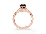 Rose gold Fancy Black Radiant Cut Diamond Halo Twist Band Solitaire Prong Setting Ring_3