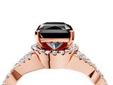 Rose gold Fancy Black Radiant Cut Diamond Halo Twist Band Solitaire Prong Setting Ring_4