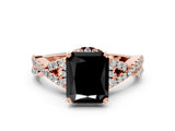 Rose gold Fancy Black Radiant Cut Diamond  Halo Twist Band Solitaire Prong Setting Ring_42