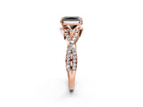 Rose gold Fancy Black Radiant Cut Diamond  Halo Twist Band Solitaire Prong Setting Ring_44