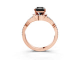 Rose gold Fancy Black Radiant Cut Diamond  Halo Twist Band Solitaire Prong Setting Ring_45