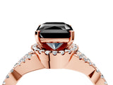 Rose gold Fancy Black Radiant Cut Diamond  Halo Twist Band Solitaire Prong Setting Ring_46