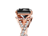 Rose gold Fancy Black Radiant Cut Diamond  Halo Twist Band Solitaire Prong Setting Ring_47