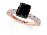 Rose gold Fancy Black Radiant Cut Diamond Pavé Band Solitaire Ring with Four-Prong Setting_1