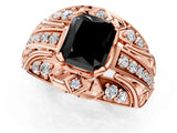 Rose gold Fancy Black Radiant Cut Diamond Pave Art Deco Split Shank Ring with Four-Prong Setting_1
