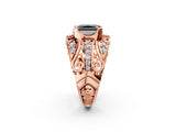 Rose gold Fancy Black Radiant Cut Diamond Pave Art Deco Split Shank Ring with Four-Prong Setting_2