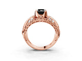 Rose gold Fancy Black Radiant Cut Diamond Pave Art Deco Split Shank Ring with Four-Prong Setting_3