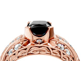 Rose gold Fancy Black Radiant Cut Diamond Pave Art Deco Split Shank Ring with Four-Prong Setting_4