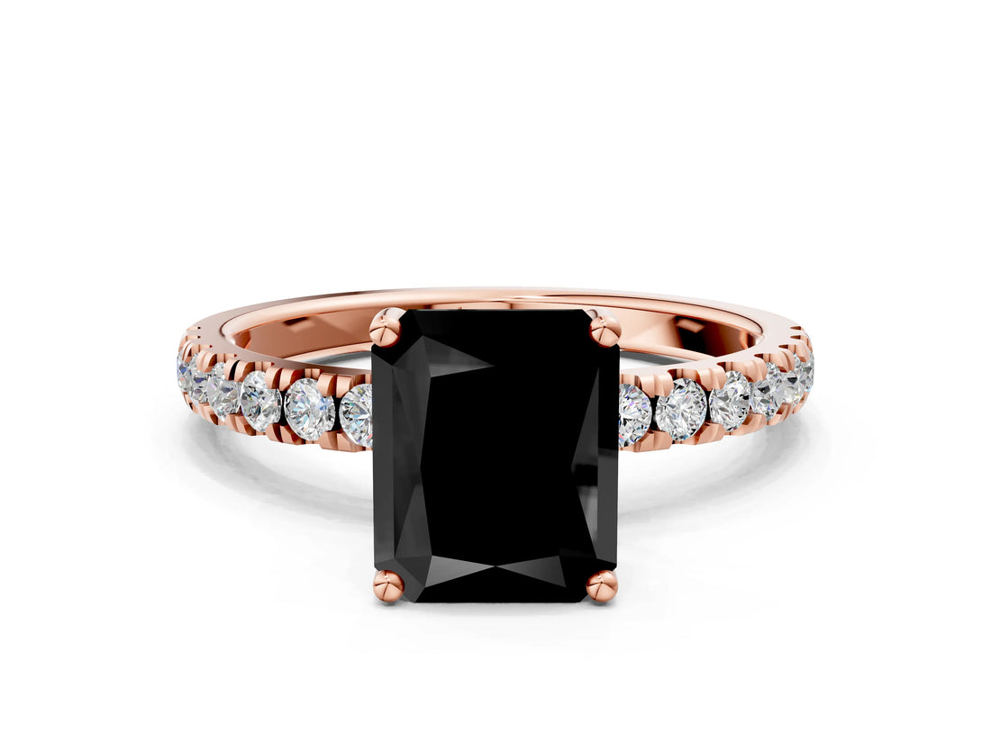 Rose gold Fancy Black Radiant Cut Diamond Pave Band Solitaire Ring with Four-Prong Setting_12