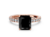 Rose gold Fancy Black Radiant Cut Diamond Pave Band Solitaire Ring with Four-Prong Setting_12