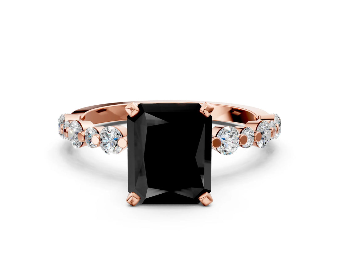 Rose gold Fancy Black Radiant Cut Diamond Prong Set Engagement Ring with Pave Band