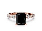 Rose gold Fancy Black Radiant Cut Diamond Prong Set Engagement Ring with Pave Band