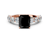 Rose gold Fancy Black Radiant Cut Diamond Prong Setting with Side Stones on a Pave Band