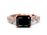 Rose gold Fancy Black Radiant Cut Diamond Scattered Round Accent Ring with Prong Setting_12
