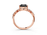 Rose gold Fancy Black Radiant Cut Diamond Scattered Round Accent Ring with Prong Setting_15