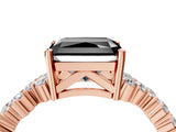 Rose gold Fancy Black Radiant Cut Diamond Scattered Round Accent Ring with Prong Setting_16