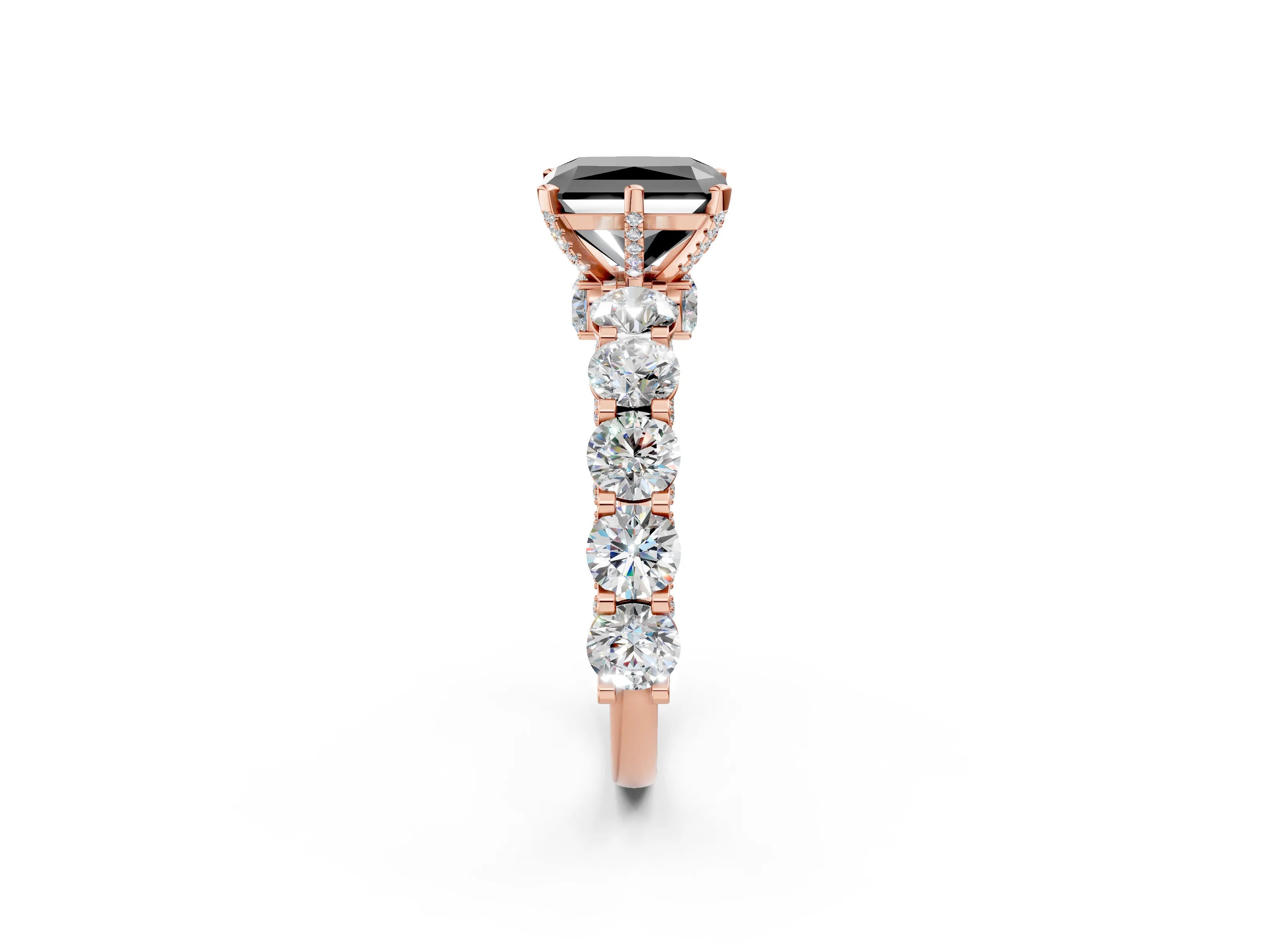 Rose gold Fancy Black Radiant Cut Diamond Side Stone Engagement Ring with Four-Prong Setting_26