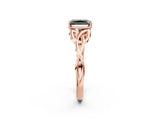 Rose gold Fancy Black Radiant Cut Diamond Solitaire Engagement Ring with Celtic Knot Band and Four-Prong Setting_2