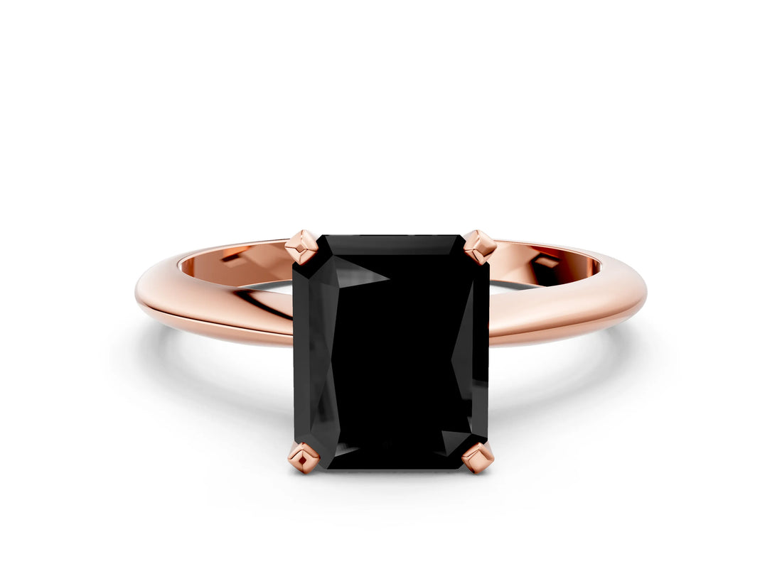 Rose gold Fancy Black Radiant Cut Diamond Solitaire Engagement Ring with Classic Band and Four-Prong Setting_24