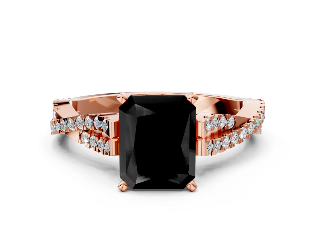Rose gold Fancy Black Radiant Cut Diamond Solitaire Engagement Ring with Twisted Pavé Band and Four-Prong Setting_36