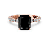 Rose gold Fancy Black Radiant Cut Diamond Solitaire Pavé Band with Four-Prong Setting
