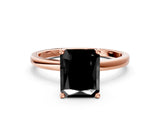 Rose gold Fancy Black Radiant Cut Diamond Solitaire Ring with Classic Band and Four-Prong Setting