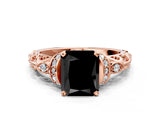 Rose gold Fancy Black Radiant Cut Diamond Solitaire Ring with Filigree Band and Four-Prong Setting