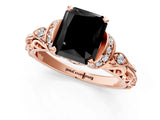 Rose gold Fancy Black Radiant Cut Diamond Solitaire Ring with Filigree Band and Four-Prong Setting_1