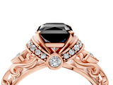 Rose gold Fancy Black Radiant Cut Diamond Solitaire Ring with Filigree Band and Four-Prong Setting_4