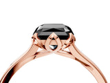 Rose gold Fancy Black Radiant Cut Diamond Solitaire Ring with Flower Prong Setting and Classic Band_40