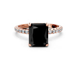 Rose gold Fancy Black Radiant Cut Diamond Solitaire Ring with Four-Prong Setting and Pavé Band_3