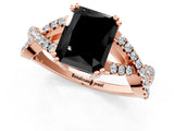 Rose gold Fancy Black Radiant Cut Diamond Solitaire Ring with Four-Prong Setting and Twisted Pavé Band_1