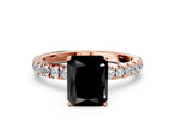 Rose gold Fancy Black Radiant Cut Diamond Solitaire Ring with Pavé Accents and Four-Prong Setting