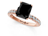 Rose gold Fancy Black Radiant Cut Diamond Solitaire Ring with Pavé Accents and Four-Prong Setting_1