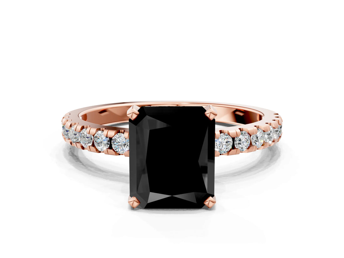 Rose gold Fancy Black Radiant Cut Diamond Solitaire Ring with Pavé Band and Four-Prong Setting_12