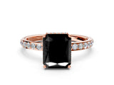 Rose gold Fancy Black Radiant Cut Diamond Solitaire Ring with Pavé Band and Hidden Halo_12