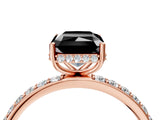 Rose gold Fancy Black Radiant Cut Diamond Solitaire Ring with Pavé Band and Hidden Halo_16