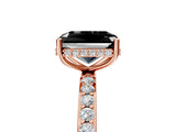 Rose gold Fancy Black Radiant Cut Diamond Solitaire Ring with Pavé Band and Hidden Halo_17